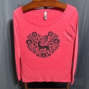 Next Level Apparel Coral Long Sleeve with Black Heart Design